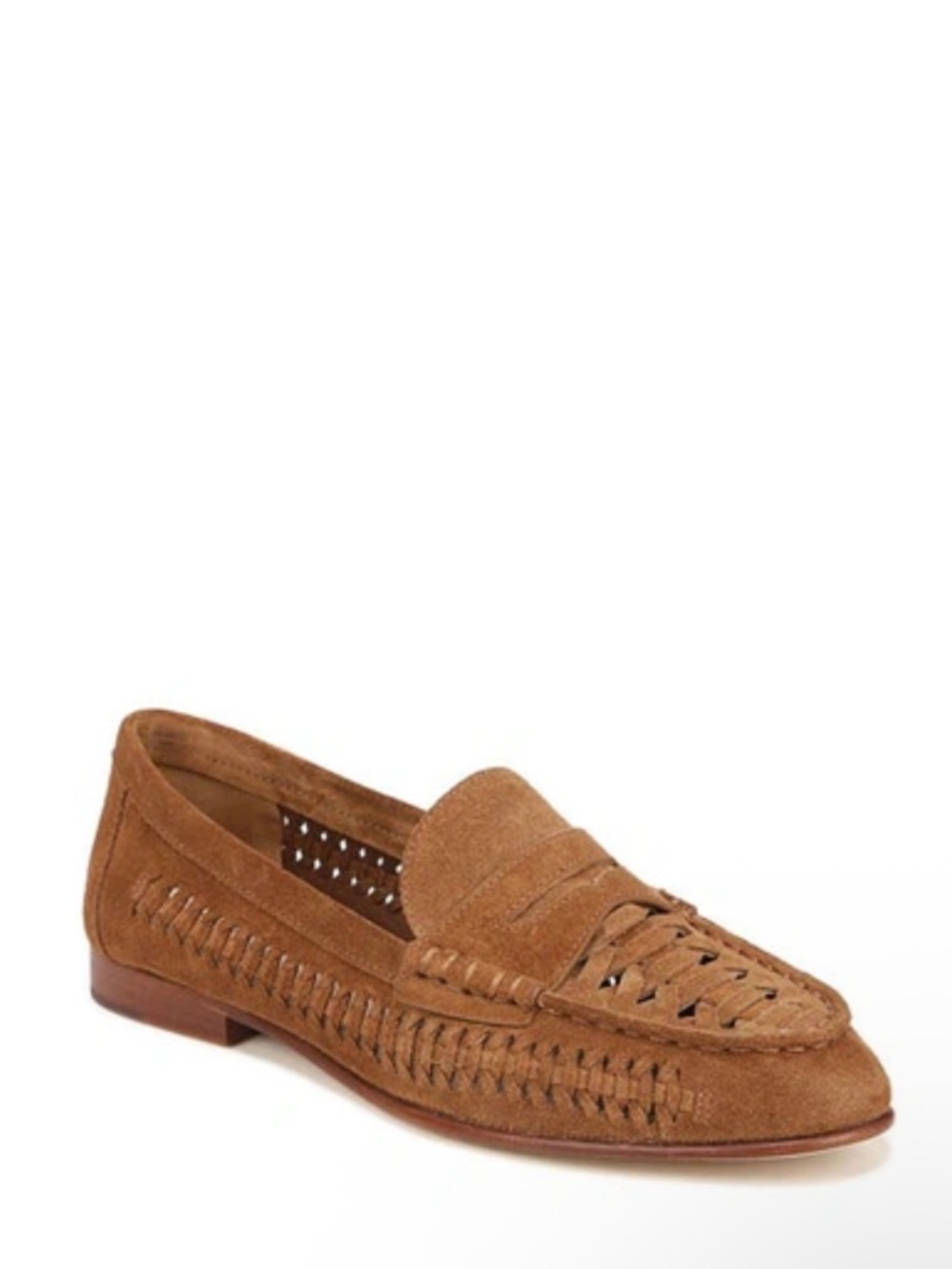 Veronica Beard Soft Suede Woven Penny Loafer in Hazel